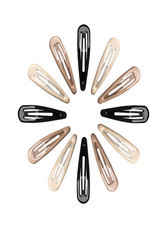 Cptots Metal Snap Hair Clips Water Drop No Slip Hair Barrettes for Women Large Hair Clips For Thick And Thin Fine Hair,Black Brown Beige,2.67 x 0.7 Inches,12 PCS - Image 1